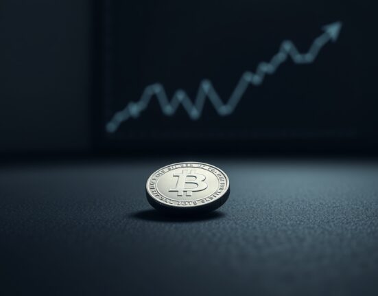 Silver bullion coin with downward chart trend, representing bearish XAG/USD price forecast.