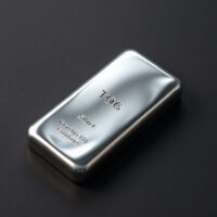 Silver bar on dark surface with soft reflections, representing precious metals market analysis.