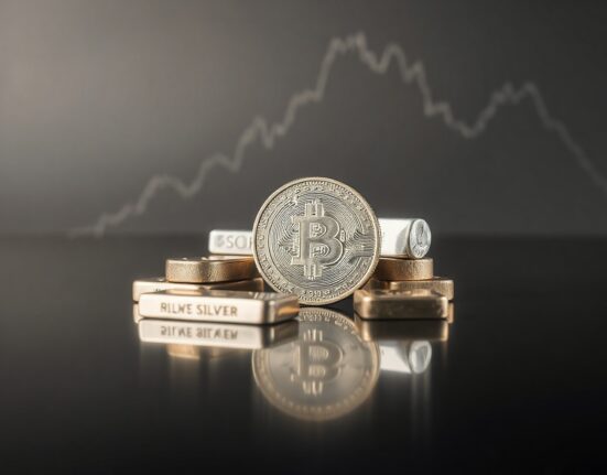 Silver bullion coins and bars on reflective surface, symbolizing the recent price surge above $60.
