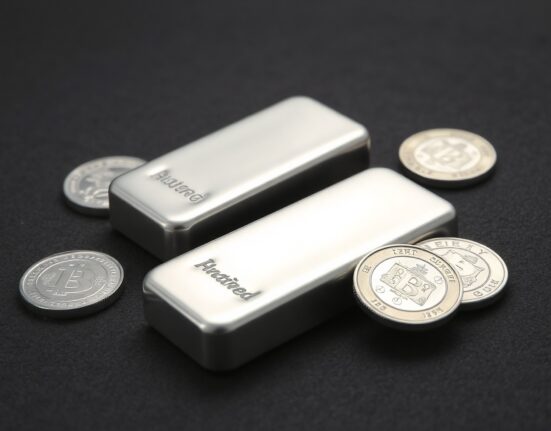 Silver bars and coins on a dark surface representing precious metals market analysis
