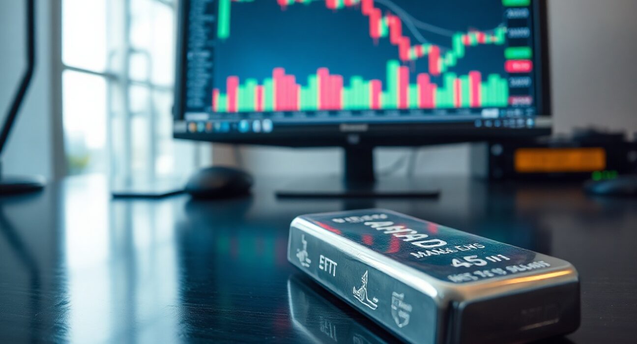 Silver bar with financial charts in background representing precious metals market analysis