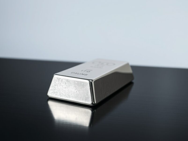 Silver bar on dark wood surface, representing precious metal investment and price forecast.