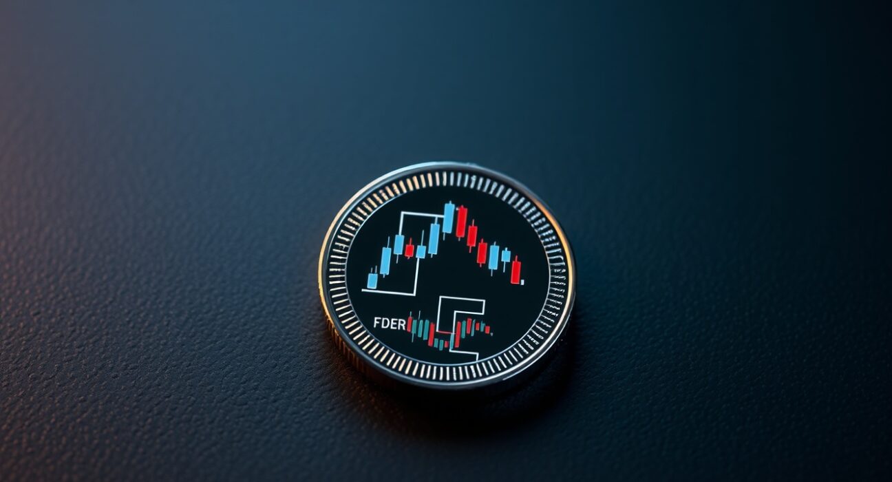 Silver coin with chart reflection, representing XAG/USD technical analysis