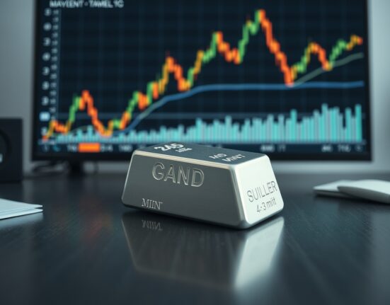 Silver price forecast analysis with silver bullion and financial market charts.