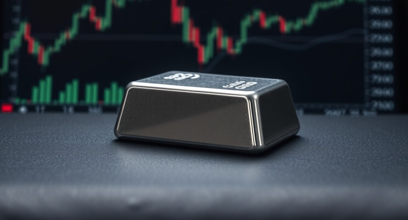 Silver price forecast analysis with silver bullion representing XAG/USD market movement.