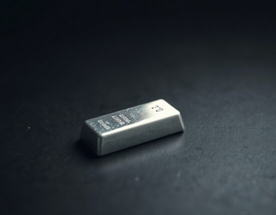 Silver bar on dark slate surface with soft lighting, representing precious metals market and XAG/USD price forecast.