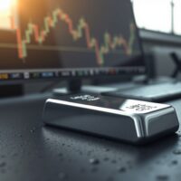 Silver price forecast analysis showing a silver bar amid market volatility.