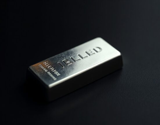 Silver bar on dark surface with soft lighting, representing precious metals market and silver price analysis.
