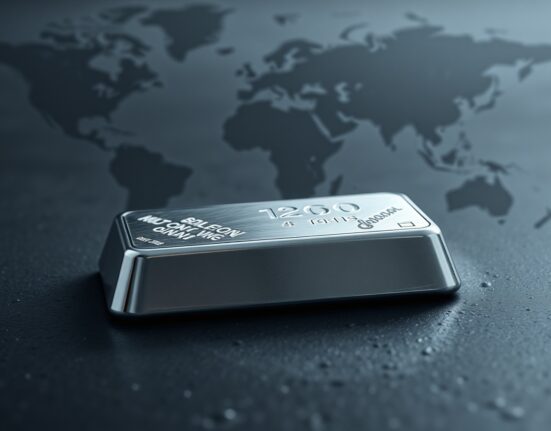Silver bullion bar representing market volatility amid geopolitical risk and rising yields.