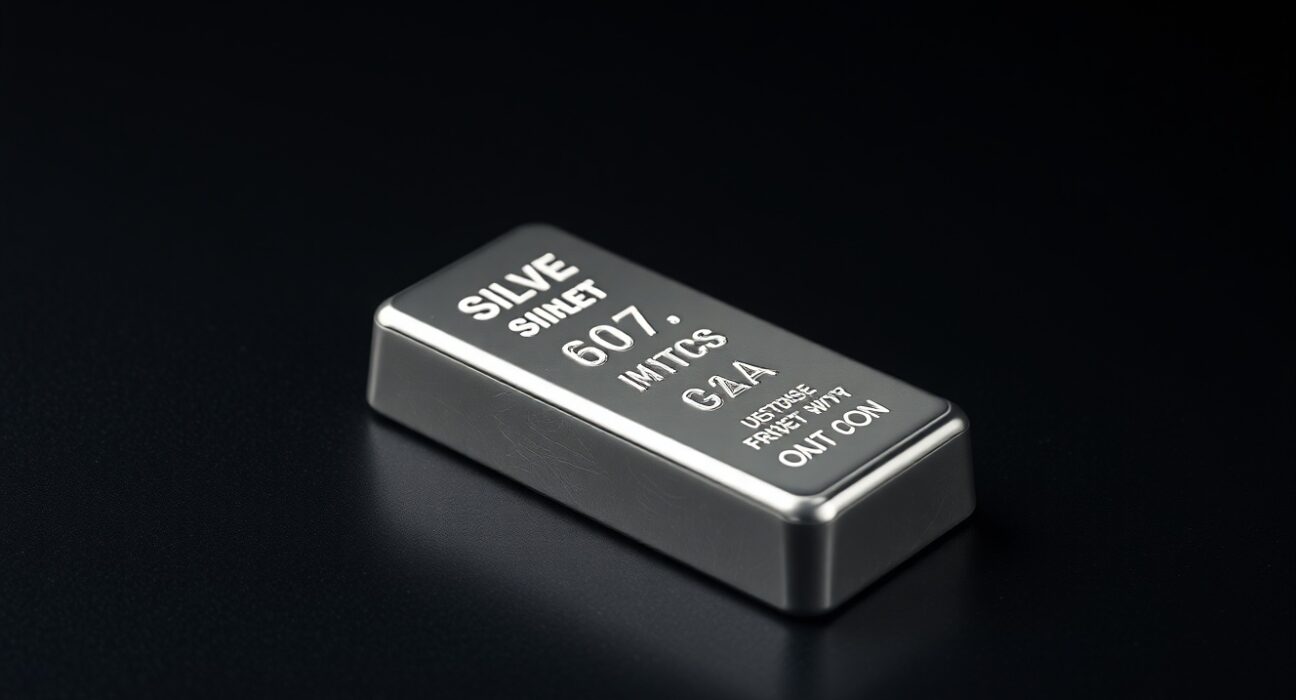 A silver bullion bar representing the current market analysis of silver price trends.
