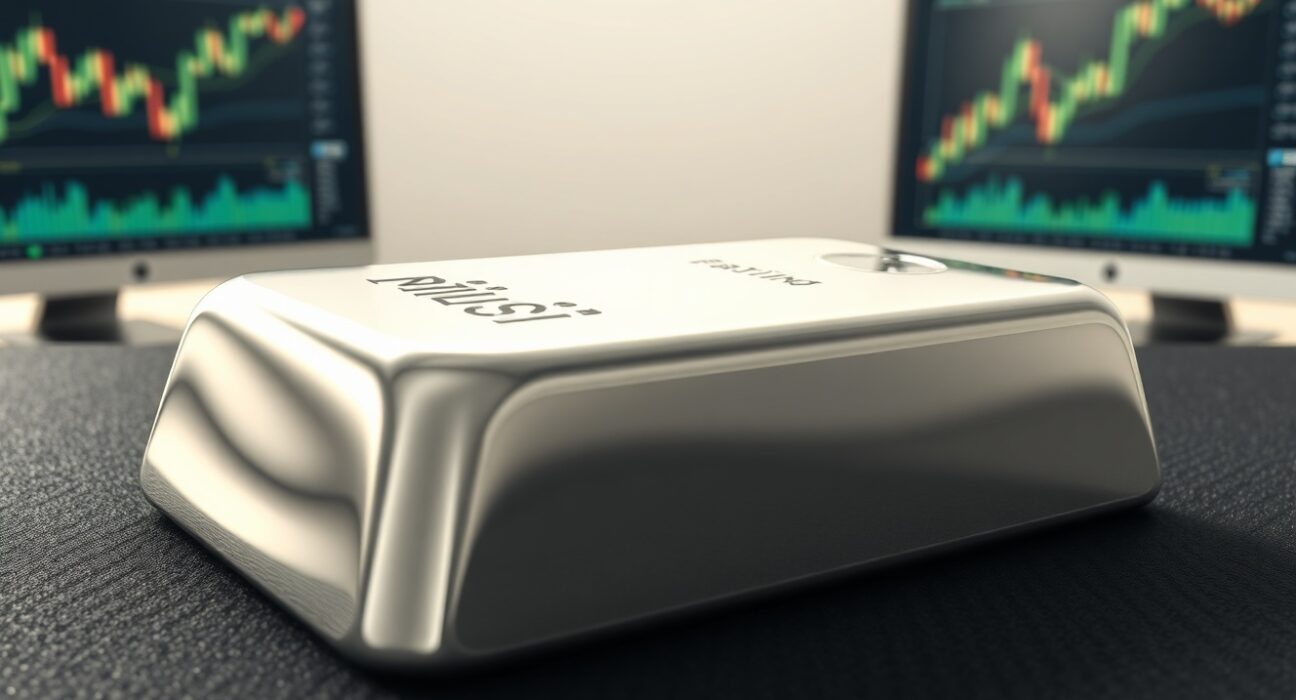 Silver bullion bar representing the surge in silver price following eased Iran tensions.