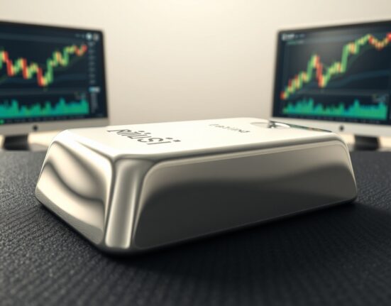 Silver bullion bar representing the surge in silver price following eased Iran tensions.