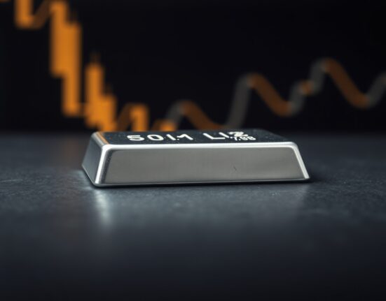 Silver bullion bar representing the falling silver price amid market volatility.