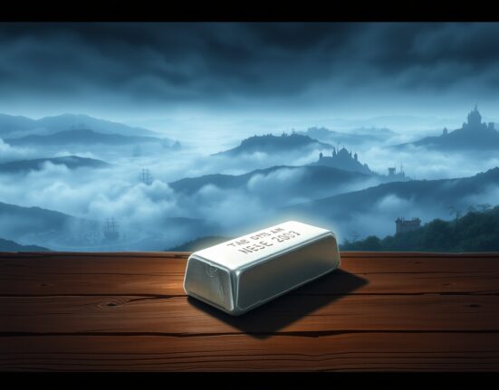 A silver ingot symbolizing safe-haven demand during geopolitical and trade risks.