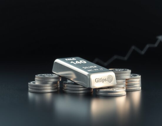 Silver price today rises: A close-up of silver bars and coins reflecting light, representing the surge in precious metals investment.