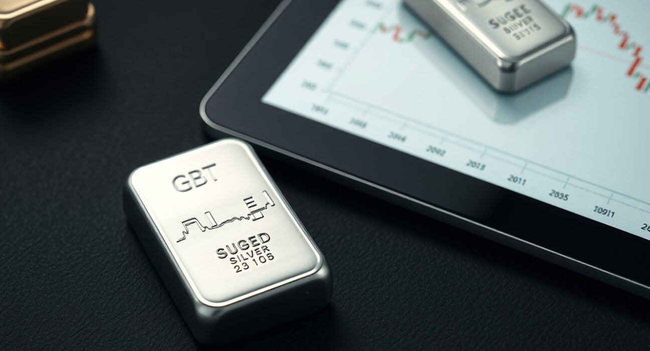 Silver bullion bar and financial chart showing stable silver price today according to market data.