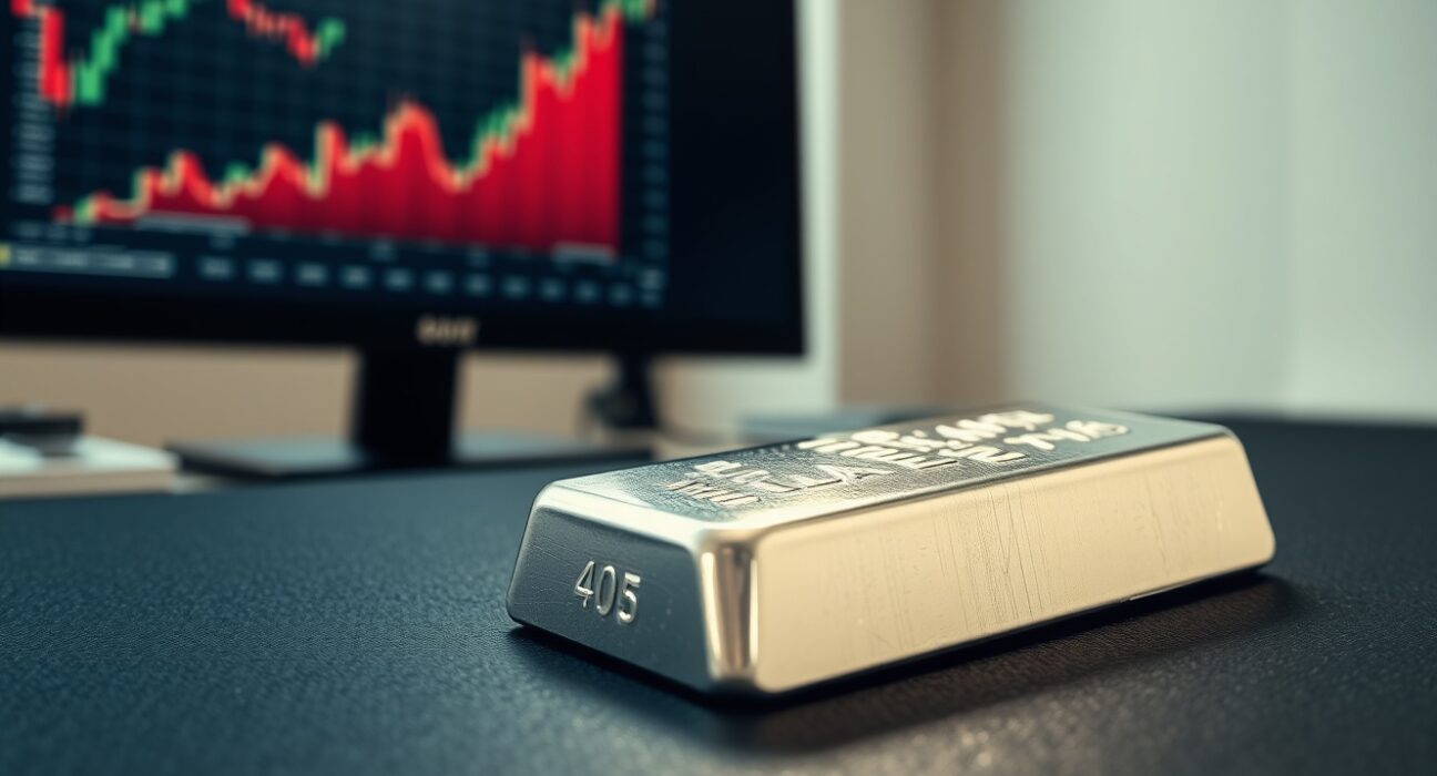 Silver bullion bar representing market price movement amid US dollar volatility.