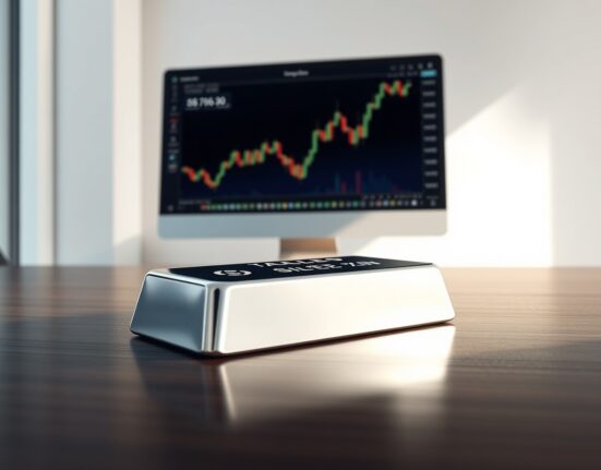 Silver bullion bar representing falling silver prices amid geopolitical talks and Federal Reserve policy.