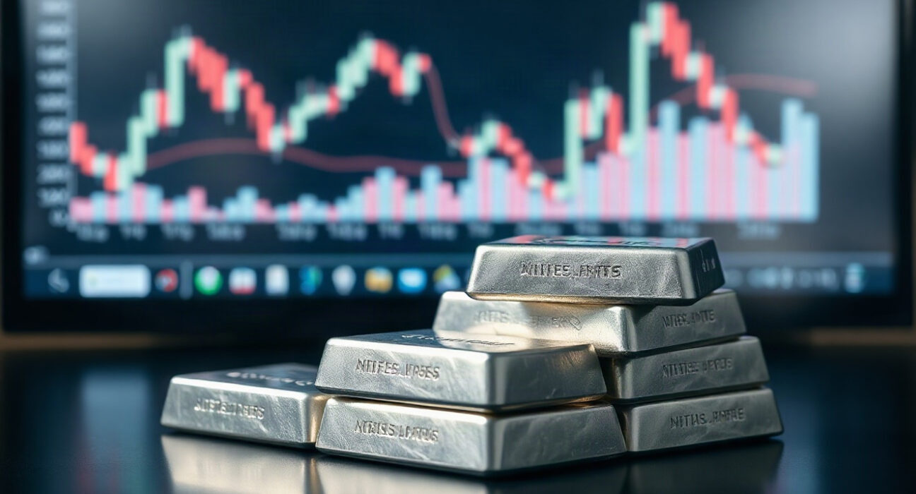 Silver bullion bars with a financial chart in the background, reflecting market uncertainty ahead of PCE data.
