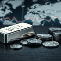 Silver bars and coins on a dark surface representing precious metals market decline