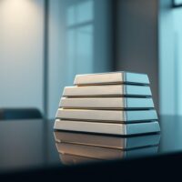 Stack of polished silver bars on a dark surface in a modern financial setting