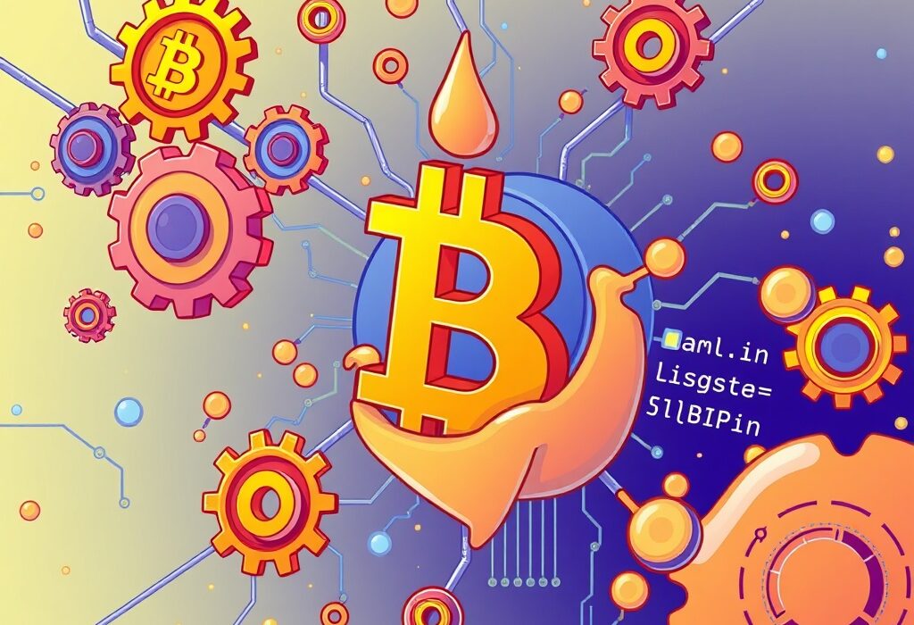 A cartoon illustrating the seamless integration of Simplicity smart contracts on the Liquid Network, symbolizing Bitcoin's expanded capabilities.