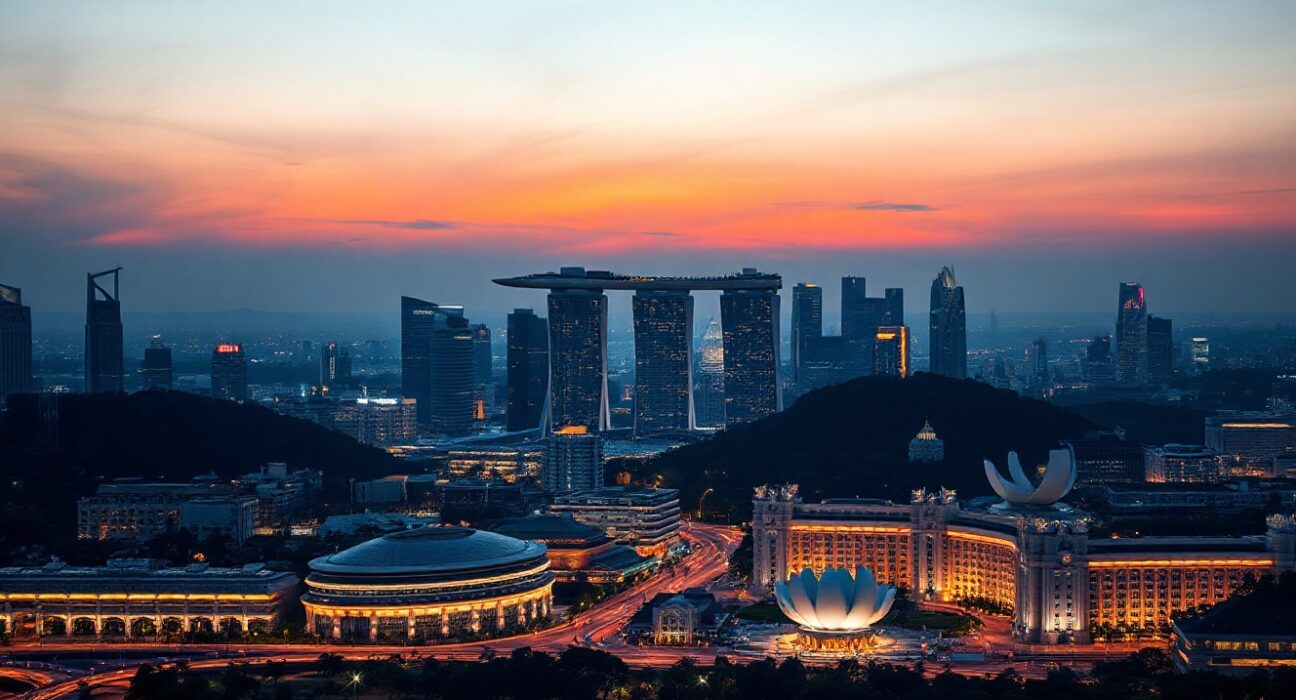 Singapore skyline at dusk with Marina Bay Sands, representing AI-driven economic growth