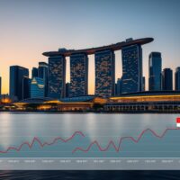 Singapore skyline with inflation data dashboard showing rising CPI trends amid energy price pressures