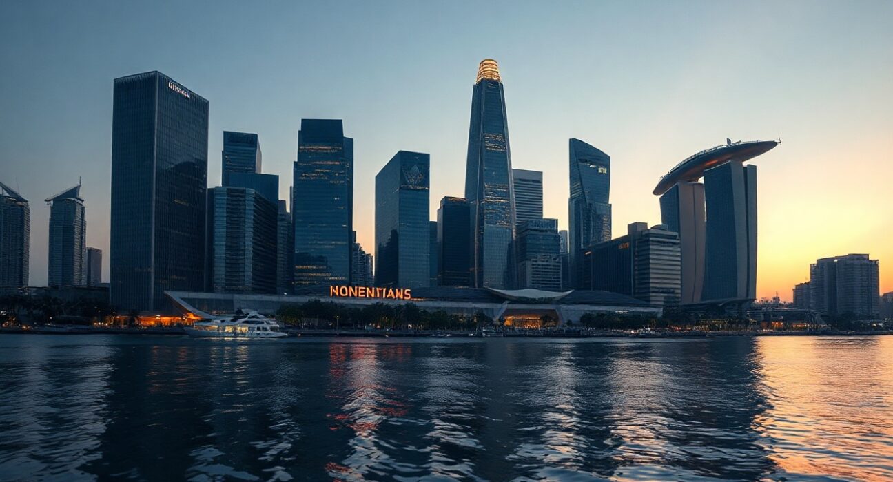 Singapore financial skyline at dusk reflecting economic strength and monetary policy caution