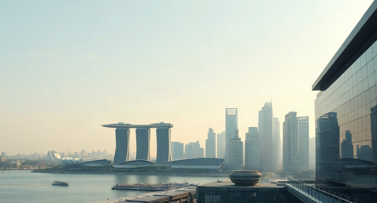 Singapore skyline with financial district and Marina Bay Sands, illustrating currency market analysis.