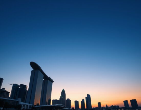 Singapore skyline at dusk, representing the financial and economic context of the Singapore dollar and MAS policy.