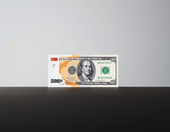 Singapore Dollar and US Dollar banknotes on a dark surface representing forex consolidation