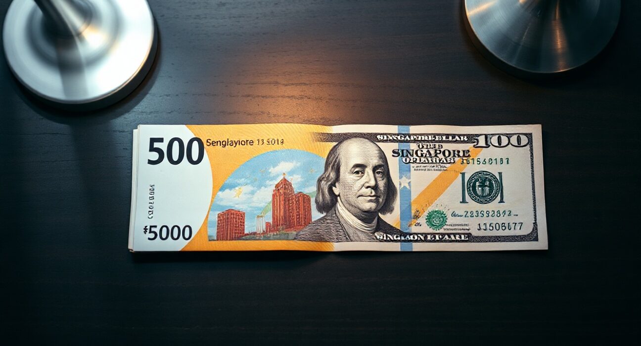 Singapore Dollar and US Dollar banknotes on a desk, illustrating currency exchange rate analysis.