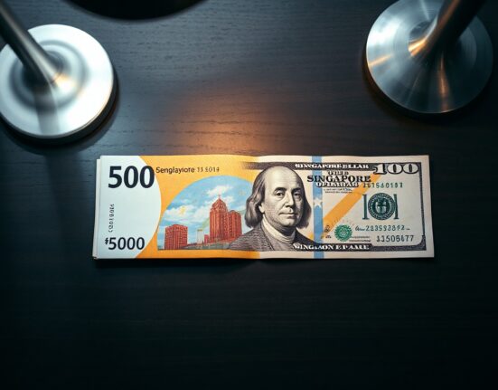 Singapore Dollar and US Dollar banknotes on a desk, illustrating currency exchange rate analysis.