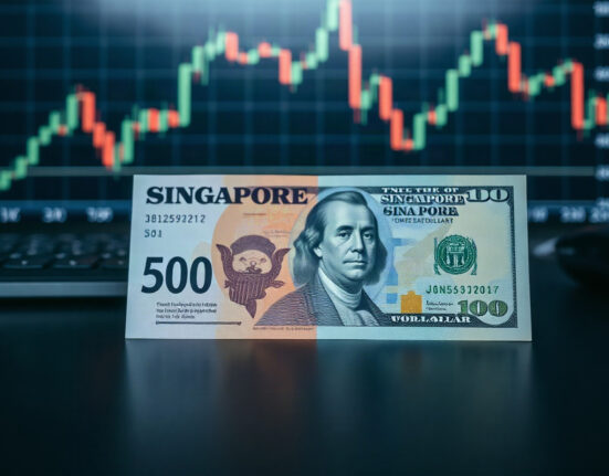Singapore dollar and US dollar banknotes side by side on a financial desk