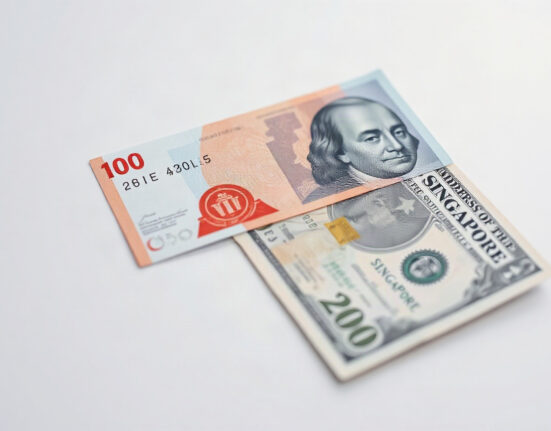 Singapore dollar and US dollar banknotes side by side, representing the USD/SGD currency pair.