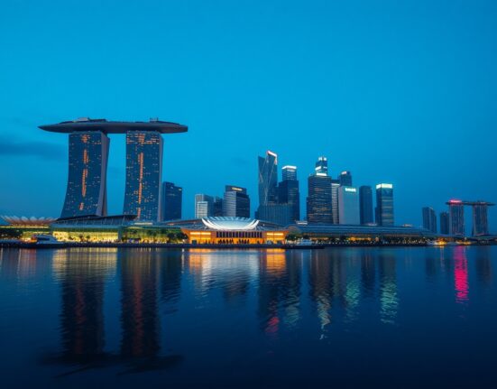 Singapore's Marina Bay skyline representing economic resilience amid global uncertainty in DBS analysis.
