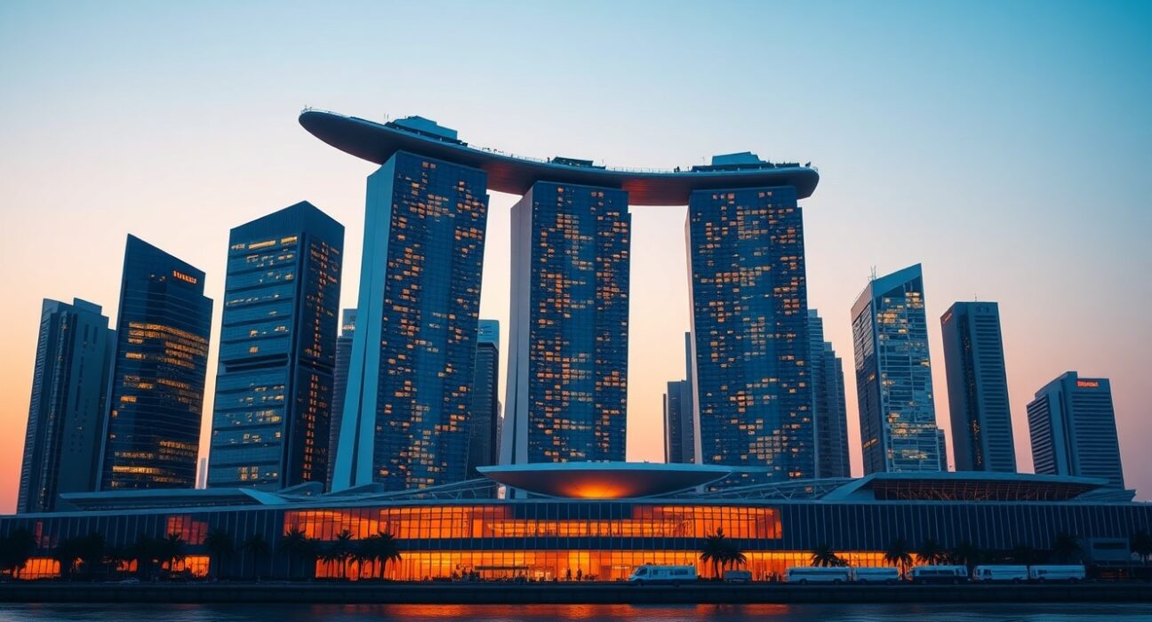 Singapore's central business district representing economic stability and growth analysis by UOB