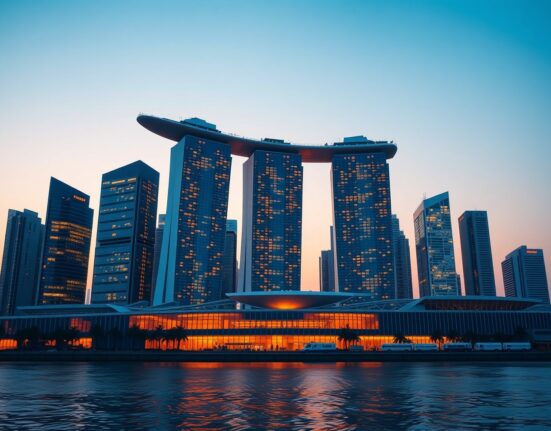 Singapore's central business district representing economic stability and growth analysis by UOB