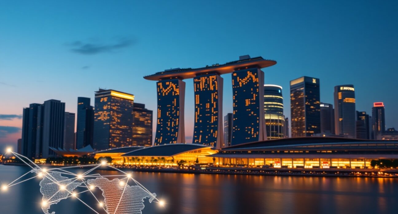 Singapore's financial district illustrating the impact of imported energy shock on monetary policy.