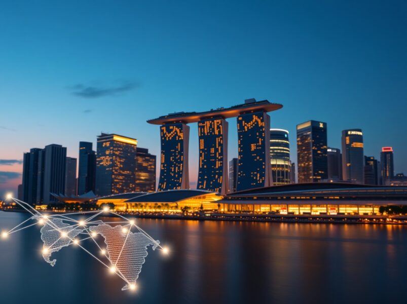 Singapore's financial district illustrating the impact of imported energy shock on monetary policy.