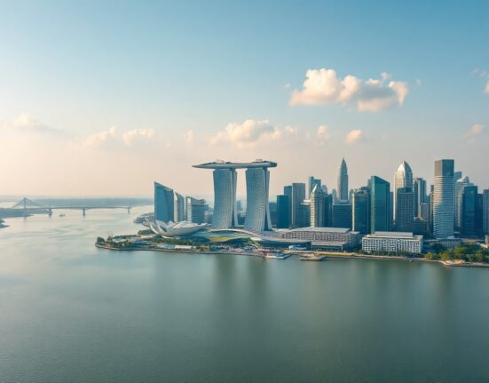 Singapore skyline with financial district and Marina Bay Sands, symbolizing economic stability and foreign reserves growth.