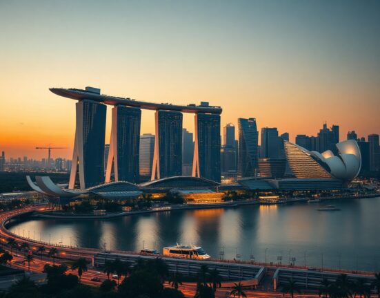 Singapore skyline at dusk symbolizing economic growth and stability