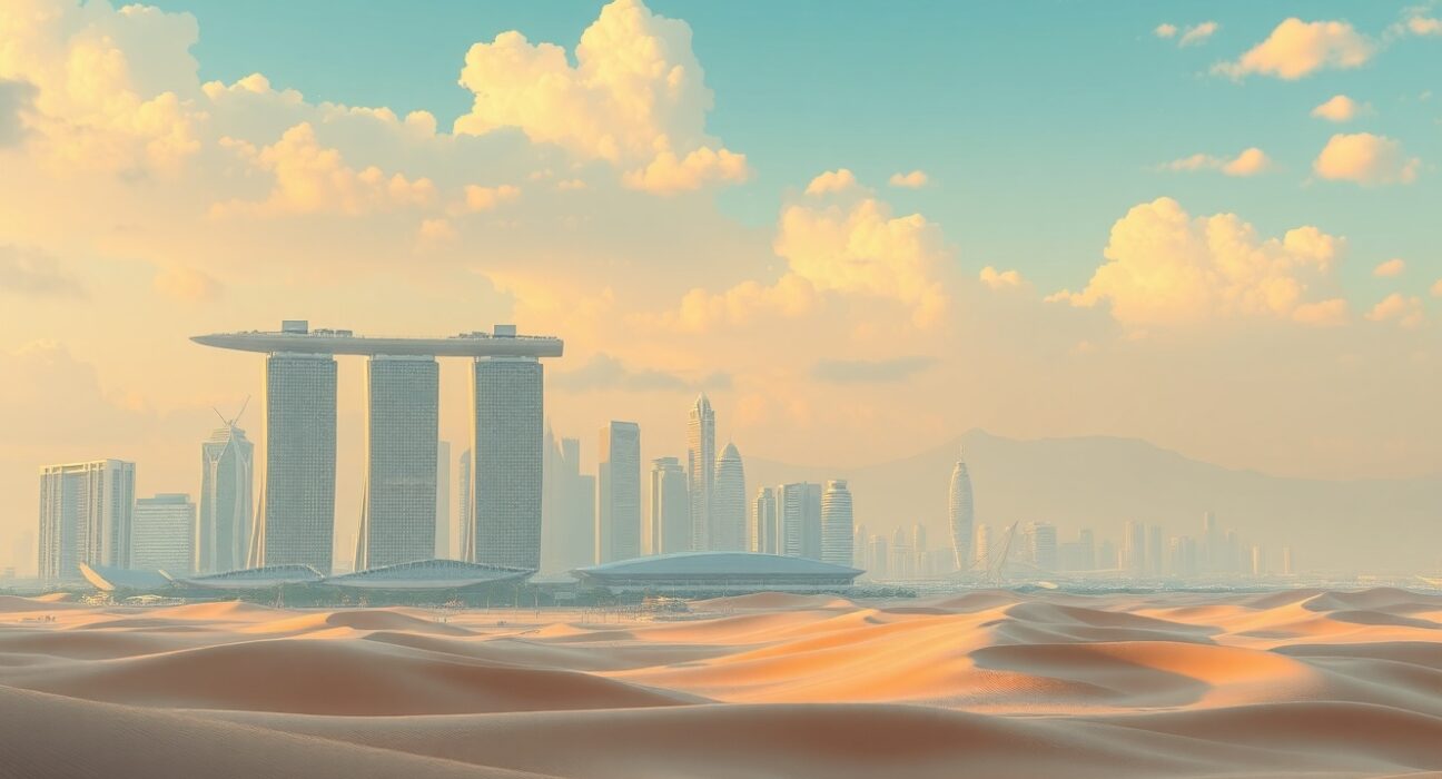 Singapore financial markets analyzing Middle East geopolitical risks with DBS assessment data visualization