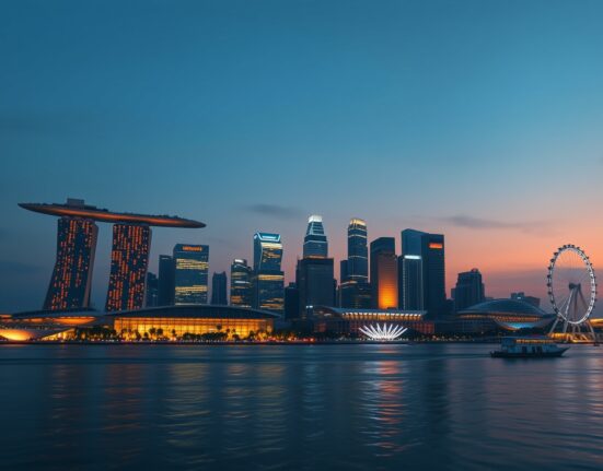 Singapore's resilient Marina Bay skyline symbolizes limited economic impact from global