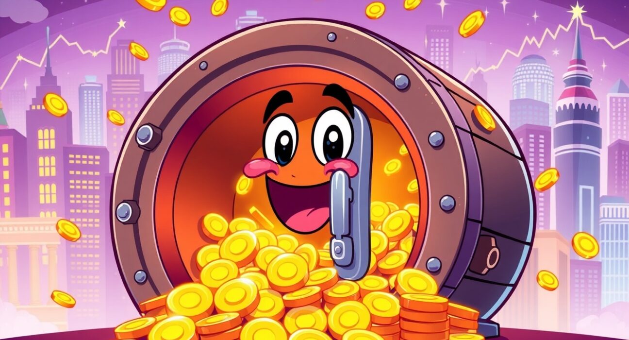 Animated vault symbolizing Sinohope's strategic Bitcoin purchase for institutional growth.