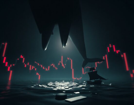 Whale symbolically dumping SIREN tokens causing a 70% price crash in a dark trading environment.
