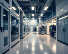 Inside a semiconductor fabrication facility with advanced chip manufacturing equipment