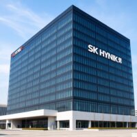 Exterior of SK Hynix headquarters in Icheon, South Korea, on a clear day.