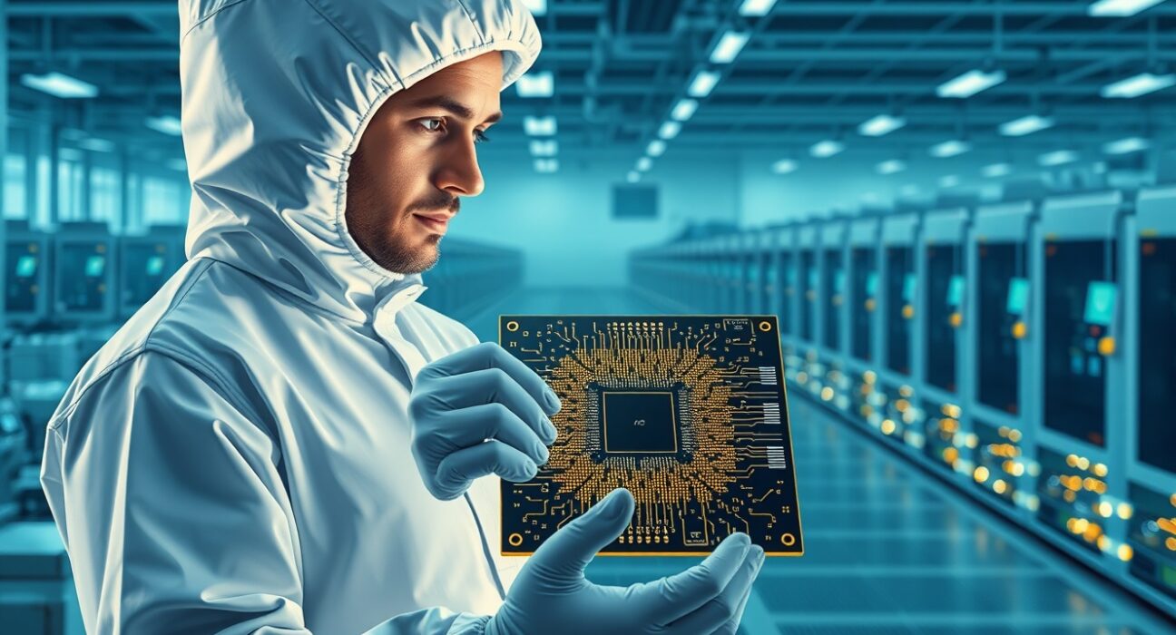 SK hynix semiconductor fabrication for AI memory chips in a cleanroom setting
